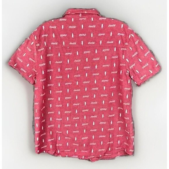 Vtg Coca-Cola Shirt Men S Iconic Classic Pattern Fit Button Up Short Sleeve - Picture 2 of 9